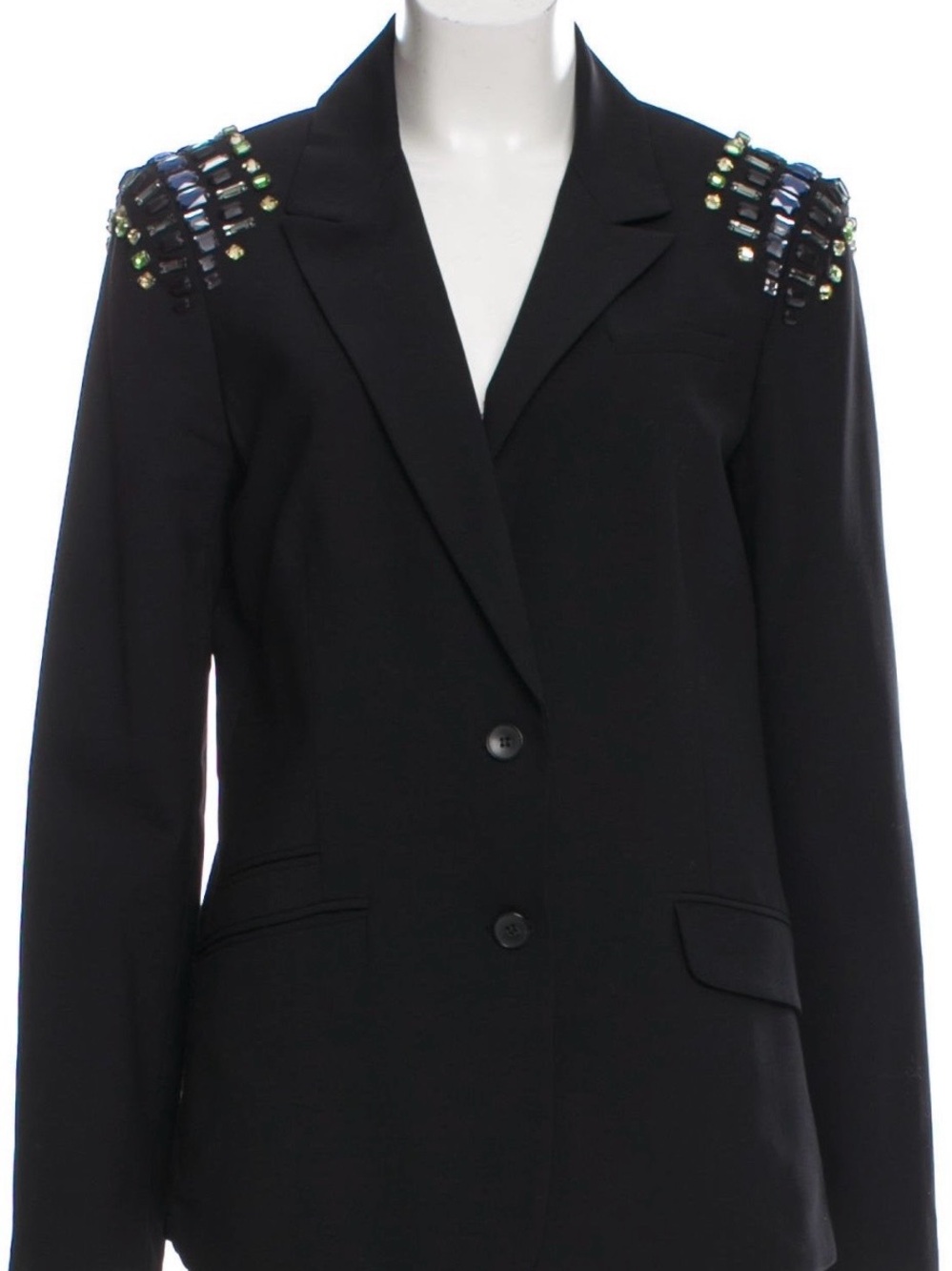 Elizabeth and James Black Blazer with Beaded Shoulder Accents - SZ L